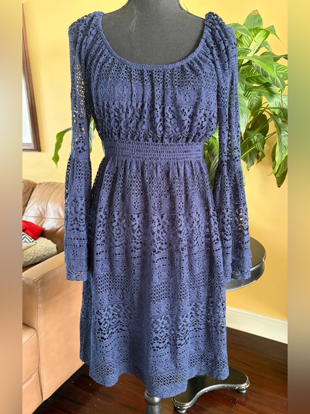 Boston Proper navy blue, bohemian-inspired, mini-length dress - Size 6